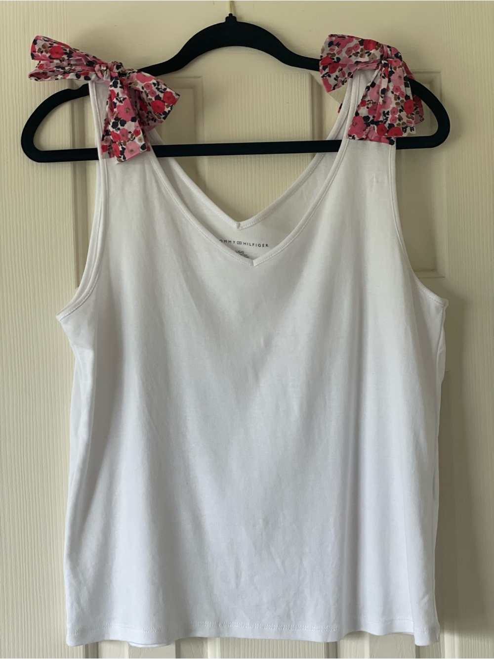 Tommy Hilfiger White Tank with Pink Floral Tie-Strap Details